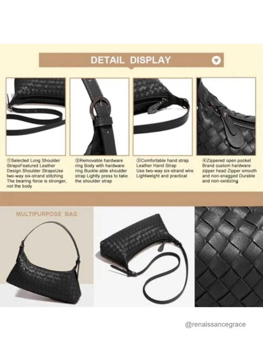 Woven Faux Leather Hobo Handbag with Adjustable Crossbody Strap